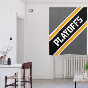 PLAYOFFS Bold Gray Black Orange Racing Stripes Blackout Curtains
