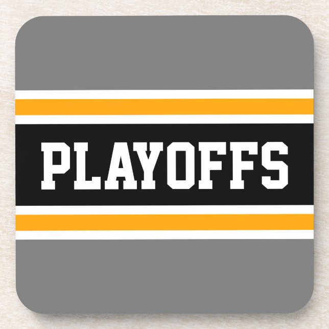 PLAYOFFS Bold Gray Orange Black Racing Stripes Beverage Coaster (Front)