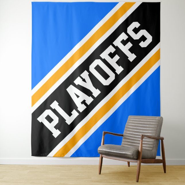 PLAYOFFS Bright Blue Black Orange Stripes Backdrop (In Situ)