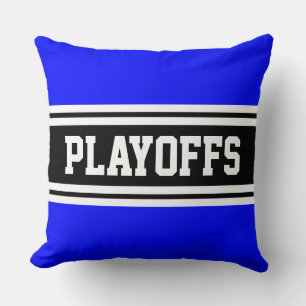 PLAYOFFS Bright Blue Black White Racing Stripes Throw Pillow