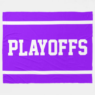 PLAYOFFS Bright Purple Athletic White Text Stripes Fleece Blanket
