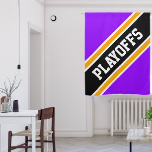 PLAYOFFS Bright Purple Black Orange Racing Stripes Blackout Curtains