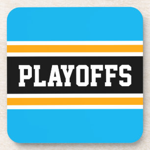 PLAYOFFS Fun Bold Sky Blue Orange Black Stripes Beverage Coaster