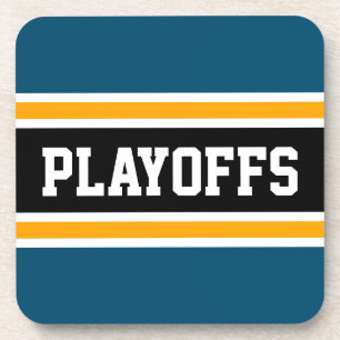 PLAYOFFS Sporty Bold Teal Orange Black Stripes Beverage Coaster