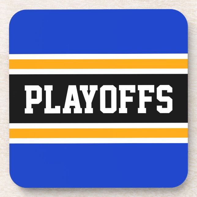 PLAYOFFS Vivid Blue Orange Black White Stripes Beverage Coaster (Front)