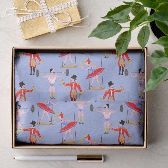 Playroom Circus Performer Pattern on Soft Blue Tissue Paper (Gift)