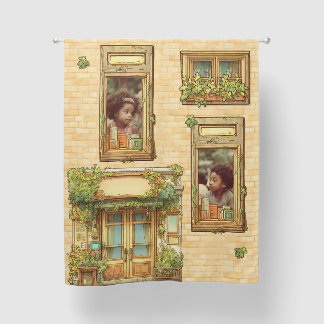 Playroom, light brick drapery blackout curtains