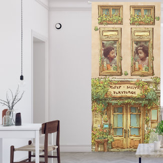 Playroom, light stucco, drapery blackout curtains