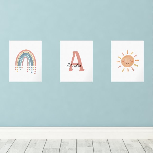 Playroom Nursery Wall Art Decor Boho Sets (Wood Floor)