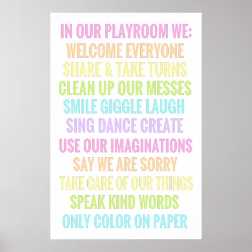 Playroom Rules Pastel Rainbow Colors Poster