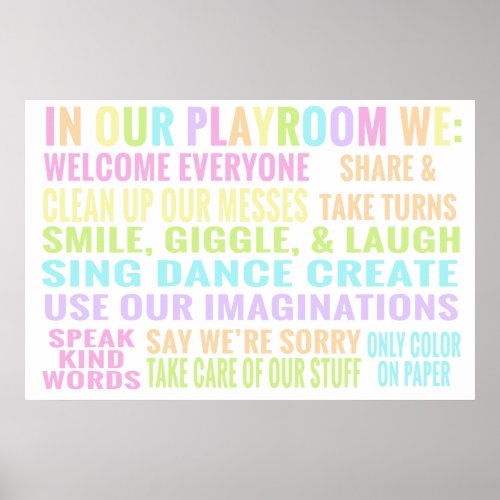 Playroom Rules Pastel Rainbow Colors Poster