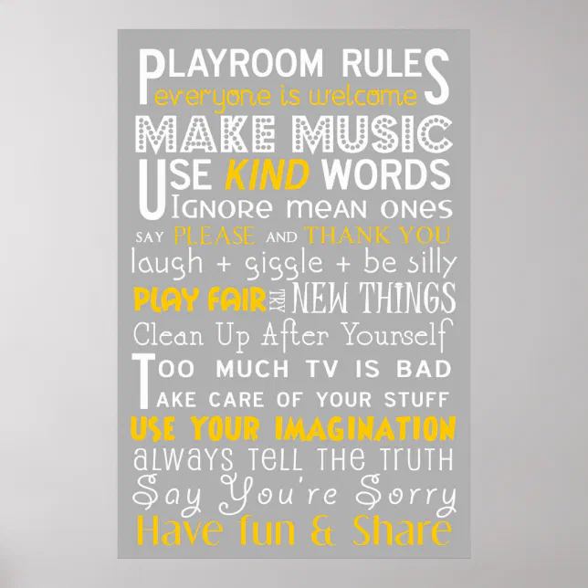 Playroom Rules Poster | Zazzle