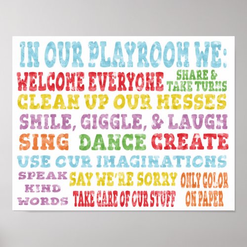 Playroom Rules Poster Rainbow Watercolor