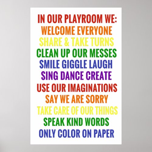 Playroom Rules Primary Rainbow Colors Poster