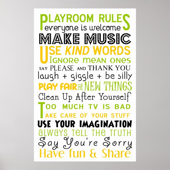 Playroom Rules Subway Art Poster | Zazzle