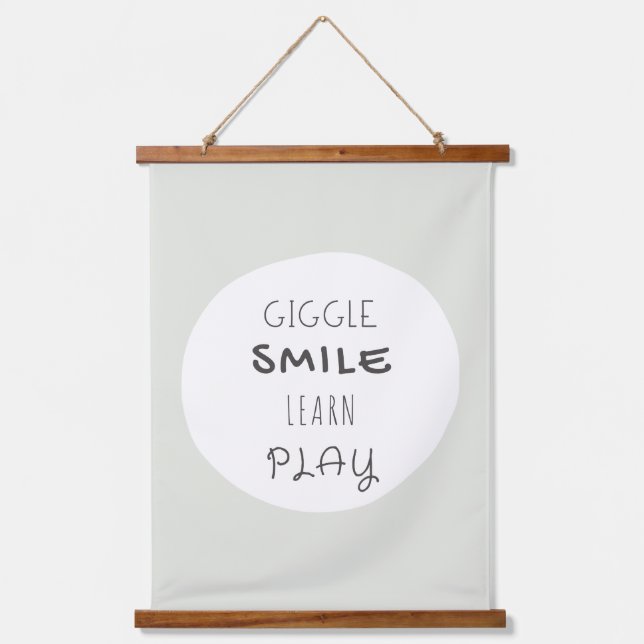 playroom Wood Topped Tapestry. giggle.smile.learn. Hanging Tapestry (Front)
