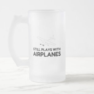 PLAYS WITH AIRPLANES FROSTED GLASS BEER MUG