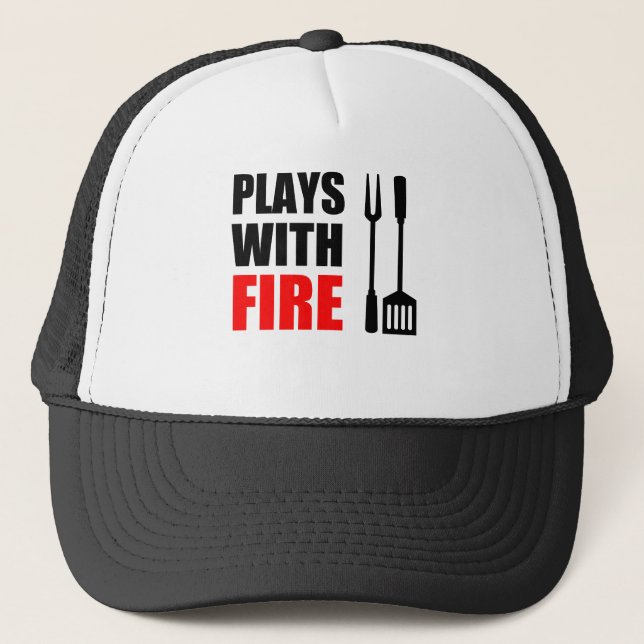 Plays With Fire Grill Trucker Hat (Front)