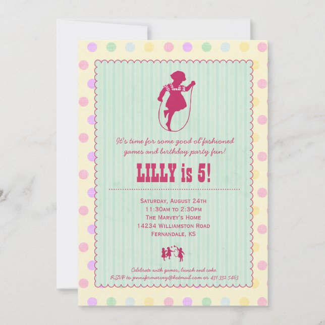 Playtime Fun Vintage Party Invitation - Girl (Front)