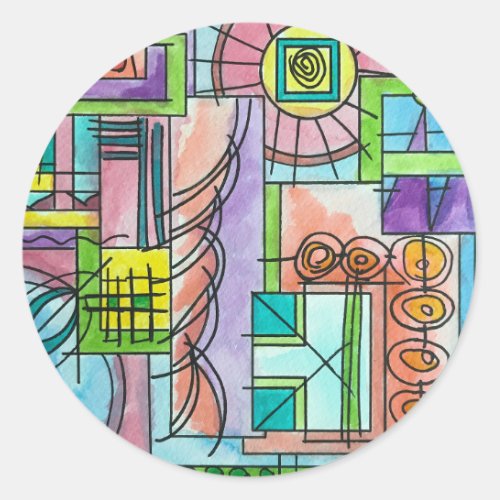 Playtime_Whimsical Abstract Geometric Art Classic Round Sticker