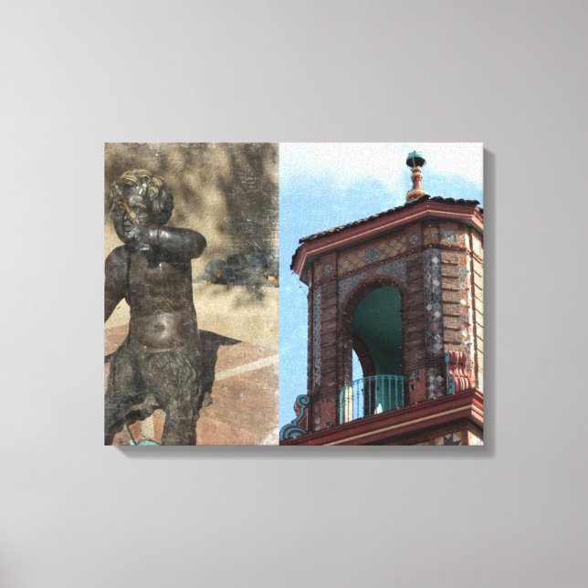 Plaza Building and Fountain Details Canvas Print (Front)