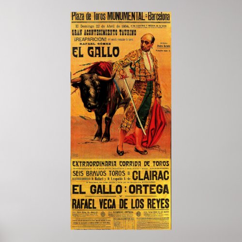 Plaza del toros bullfighter Barcelona vintage Poster