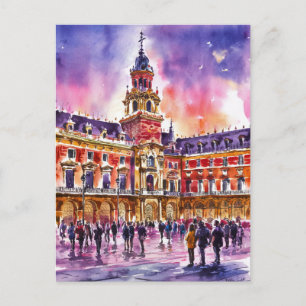 Plaza Mayor, Madrid Watercolor Painting Postcard