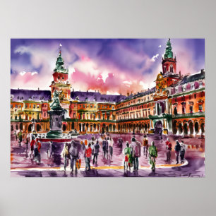 Plaza Mayor, Madrid Watercolor Painting Poster