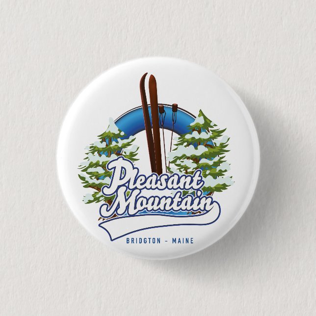 Pleasant Mountain Ski Bridgton logo. Button (Front)