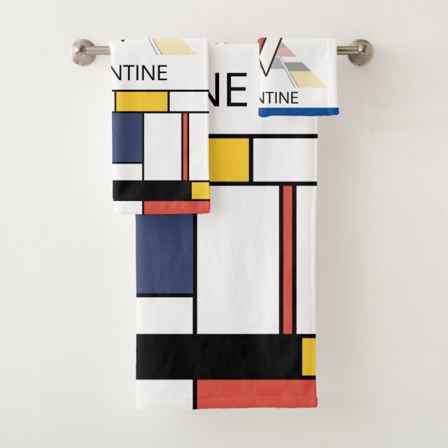 Pleasant Neoplasticism Art Monogram. Letter V Bath Towel Set (Insitu)