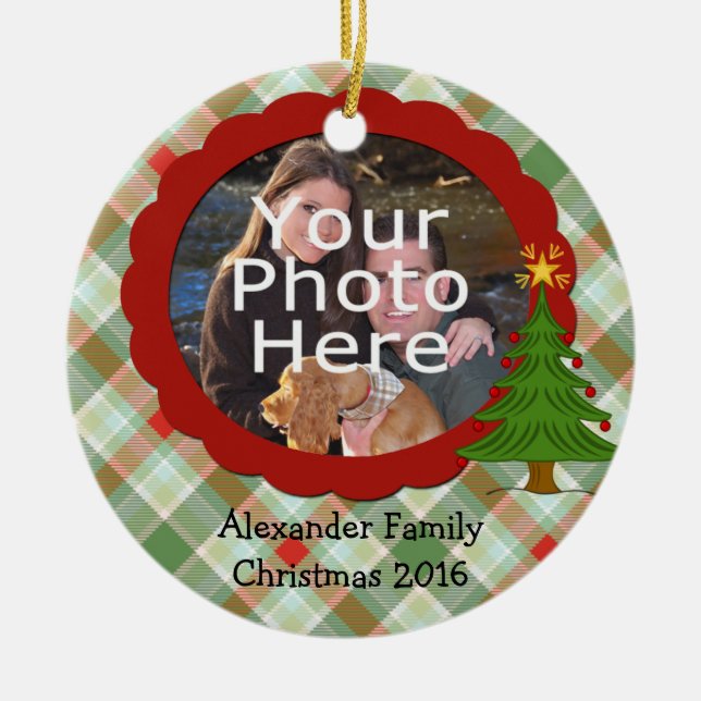 Pleasant Plaid Photo Christmas Ornament (Front)
