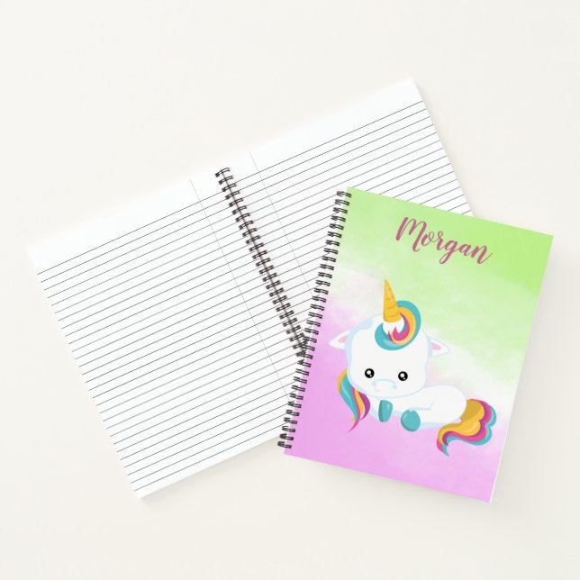 Pleasant Unicorn on Green and Purple Background Notebook (Inside)