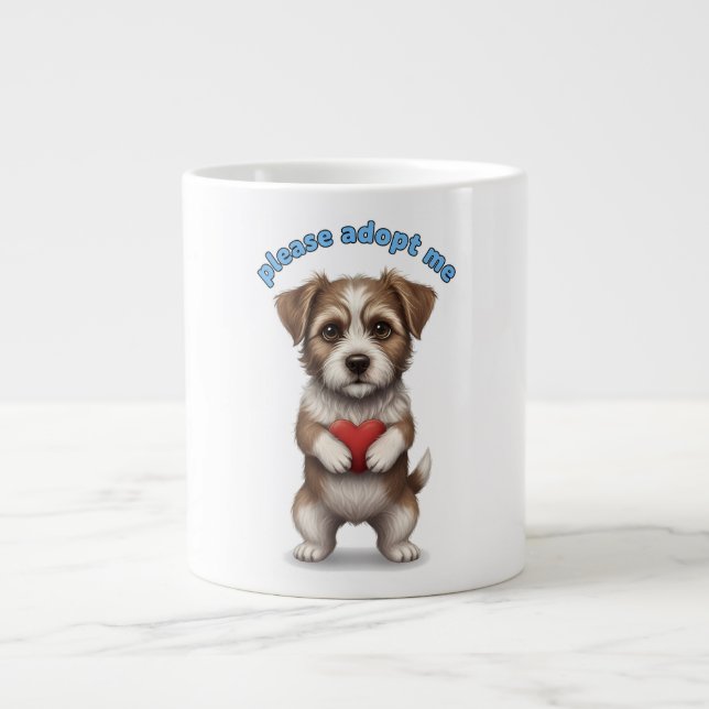 Please Adopt Me – Cute Rescue Dog Illustration wit Giant Coffee Mug (Front)