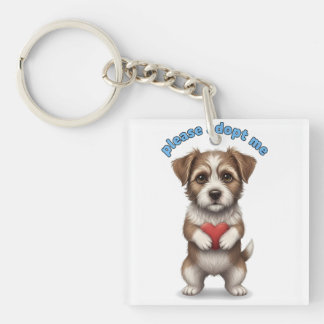 Please Adopt Me – Cute Rescue Dog Illustration wit Keychain