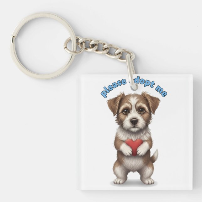 Please Adopt Me – Cute Rescue Dog Illustration wit Keychain (Front)