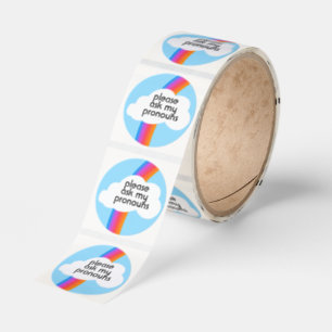Please Ask My Pronouns Colorful Rainbow Cloud Classic Round Sticker
