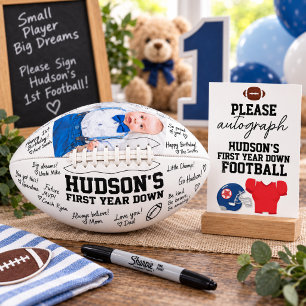 Please Autograph First Year Down Birthday Football Holder