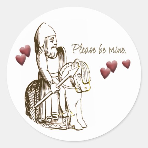 Please Be Mine Medieval Art 3D Valentine Heart Classic Round Sticker