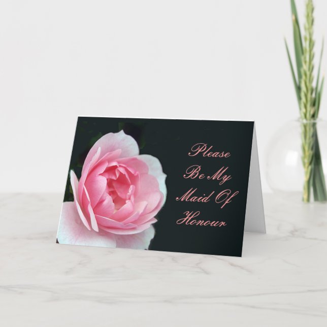 Please Be My Maid Of Honor Pink Rose Invitation (Front)