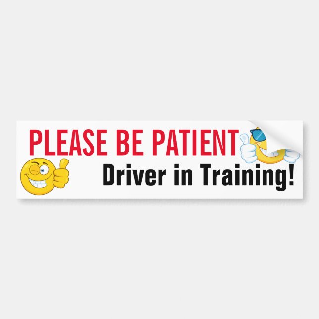 Please Be Patient, Driver in Training Emoji Bumper Sticker (Front)