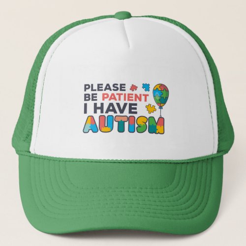 Please Be Patient I Have Autism Multicolor Puzzles Trucker Hat