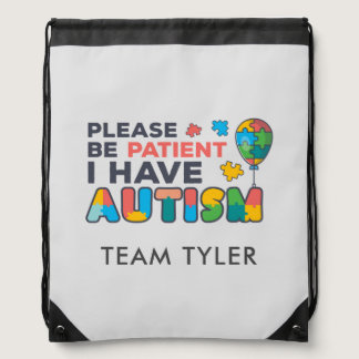 Please Be Patient I Have Autism Puzzles Balloon Drawstring Bag