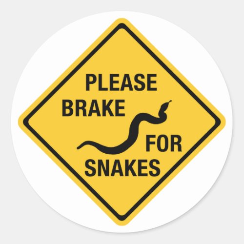 Please Brake For Snakes Traffic Sign Canada Classic Round Sticker