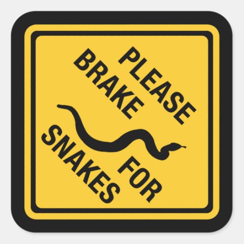 Please Brake For Snakes Traffic Sign Canada Square Sticker