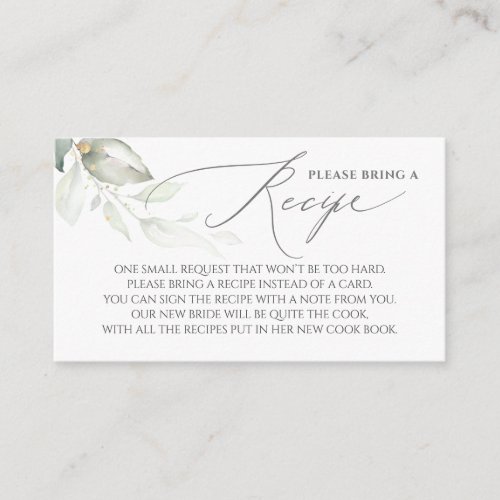 Please Bring a Recipe Greenery Bridal Shower Enclosure Card