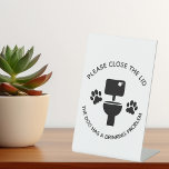Please close the Lid Dog Funny Toilet  Classic  Pedestal Sign<br><div class="desc">This design may be personalized in the area provided by changing the photo and/or text. Or it can be customized by choosing the click to customize further option and delete or change the color of the background, add text, change the text color or style, or delete the text for an...</div>