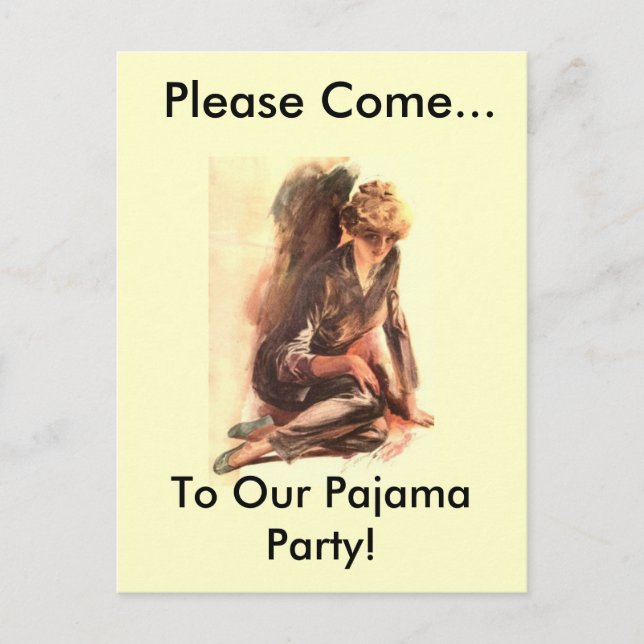 Please Come..., To Our Pajama Party! Invitation Postcard (Front)