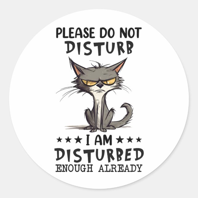 Please Do Not Disturb Cat Sarcasm Funny Classic Round Sticker (Front)