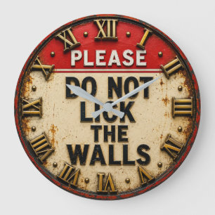 Please Do Not Lick the Walls Funny Vintage Large Clock