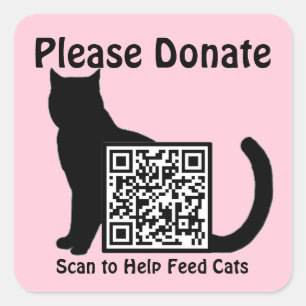 Please Donate Custom QR Code Cat Theme Pink Square Sticker